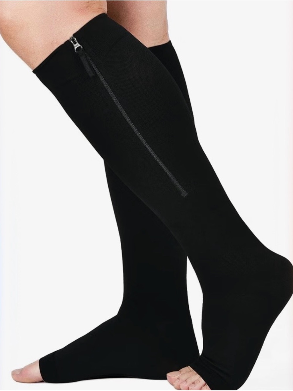 Compression Zippered Knee-High Socks - Black